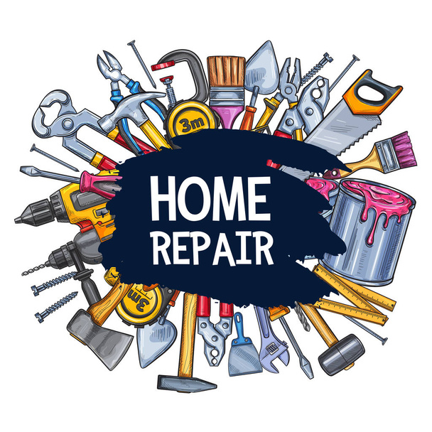 Векторный плакат инструментов для ремонта дома
 - Вектор,изображение