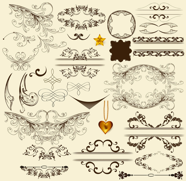 Calligraphic design elements and page decorations in retro style - Vector, Image