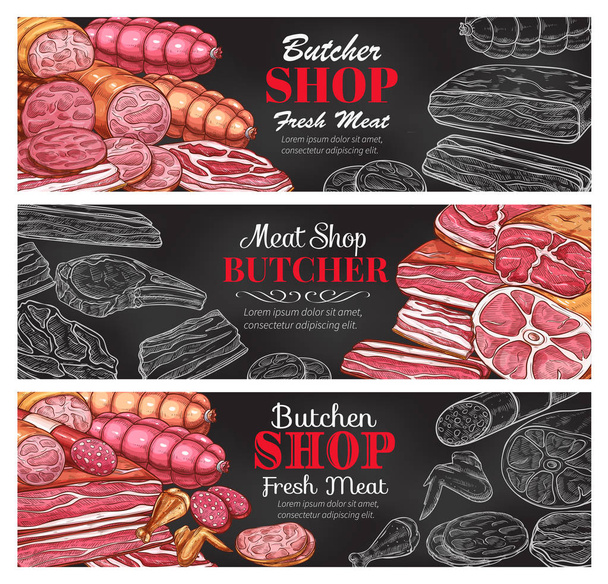 Carnicería vector boceto banderas de carne fresca
 - Vector, imagen
