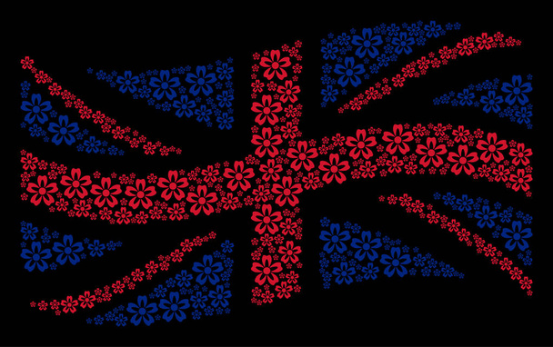 Waving UK Flag Collage of Flower Items - ベクター画像