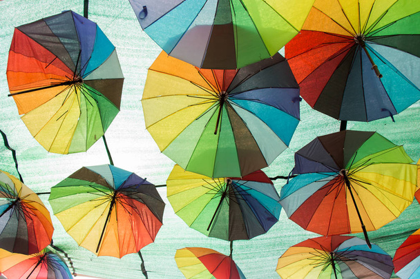 Hanging Colorful umbrellas urban street decoration  - Photo, Image