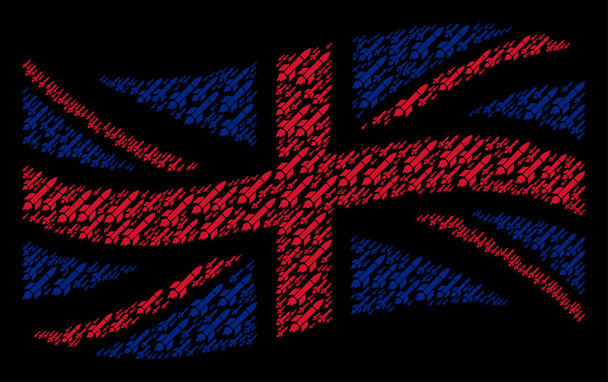 Waving UK Flag Pattern of Missile Launch Items - Vector, Imagen