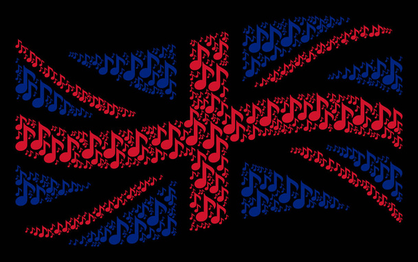 Waving United Kingdom Flag Pattern of Musical Note Icons - Вектор,изображение