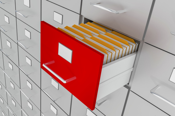 gaveta do armário de arquivamento aberto com documentos dentro
 - Foto, Imagem