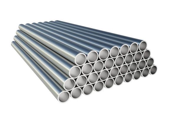 Perfiles metálicos de acero en forma de tubería - concepto industrial
 - Foto, imagen