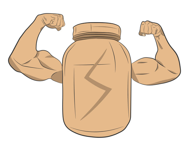 tarro de energía de energía de proteína con manos musculares dibujo vectorial ilustración
 - Vector, imagen
