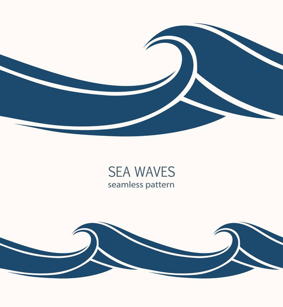 Modèle marin sans couture avec des vagues bleues stylisées sur un dos léger
 - Vecteur, image