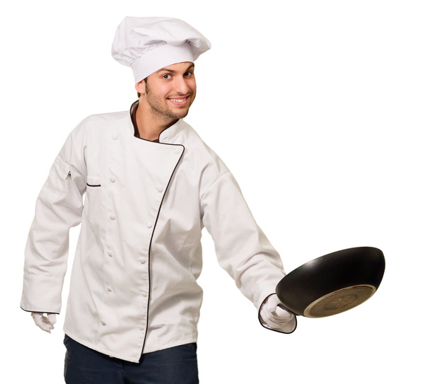 Portrait Of Male Chef Holding Pan - Fotoğraf, Görsel