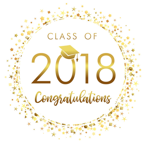 Graduating class of 2018 light vector illustration. Class of 2018 design graphics for decoration with golden colored for design cards, invitations or banner - Vector, Image