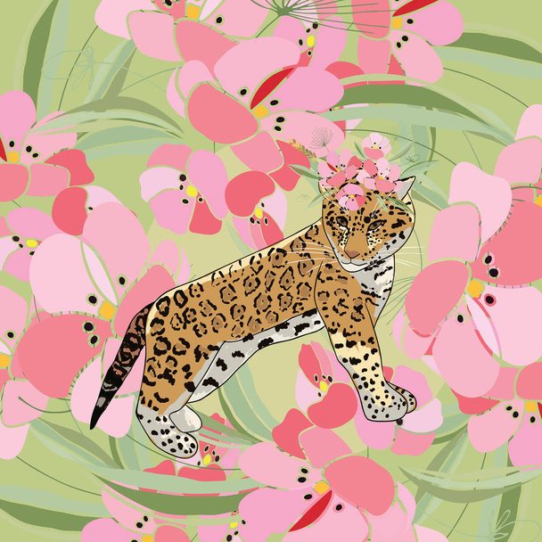 Retro style Illustration with flowers and animal - Vetor, Imagem