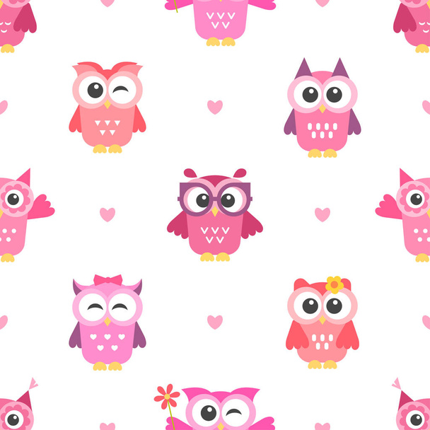 Seamless pattern with owls girls - Vector, Image