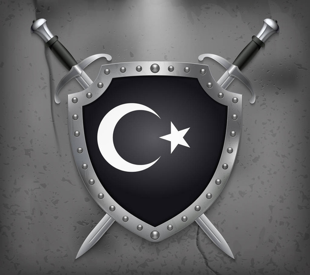 schwarze türkische Flagge mit weißem Halbmond und Stern. das Schild mit - Vektor, Bild