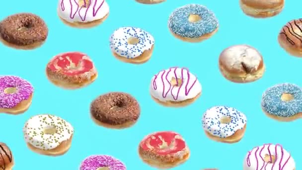 Verschillende donuts op een blauwe achtergrond - Video
