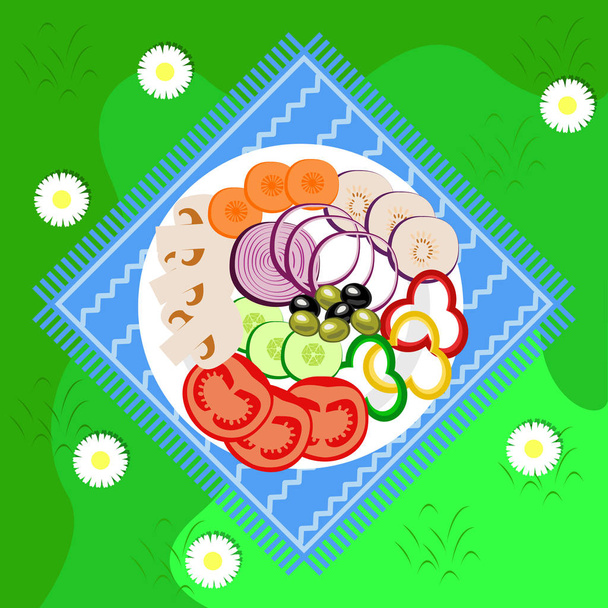 Vegetables summer picnic party outdoor - Vector, Image