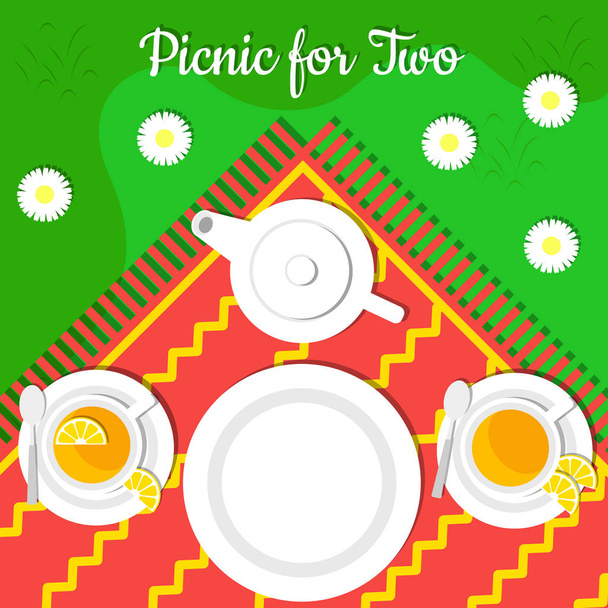 Picnic for two, set for tea - Vector, Image