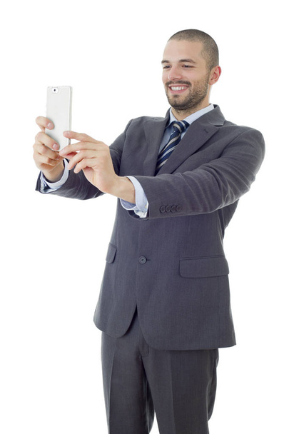 бизнесмен в костюме и галстуке делает селфи
 - Фото, изображение