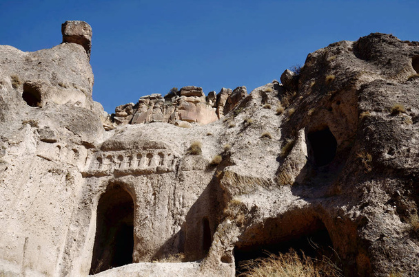 Ruins of ancient christian cave church in Cappadocian rocks,Ihlara valley,Turkey - Photo, Image