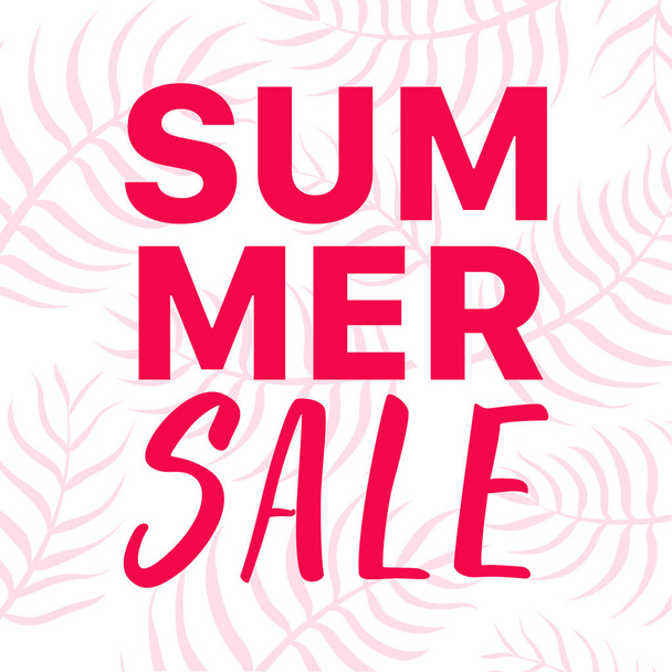 Summer sale typographic and calligraphic banner with palm leaves on background. - Vektor, Bild