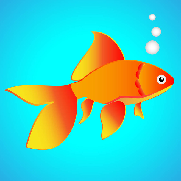 One lonely golden fish on a light blue background - Vector, Imagen