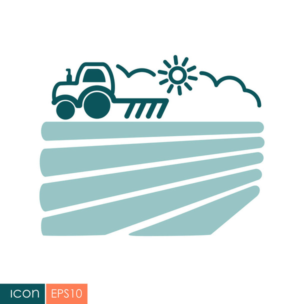 Трактор вспахивает поле перед посевом иконки
 - Вектор,изображение
