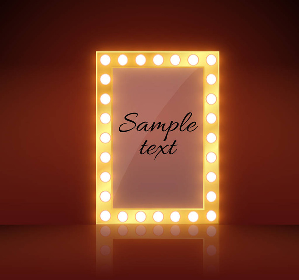 Makeup mirror isolated with gold lights. Vector illustration. - Vector, Image