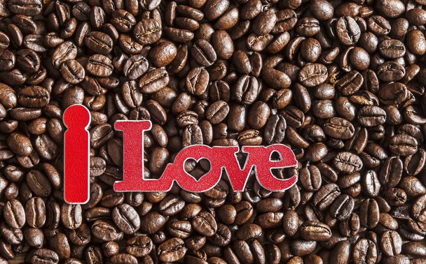 Rakastan kahvia, kahvipapuja käytetään oikeinkirjoituksen vanha puinen backgrou
 - Valokuva, kuva