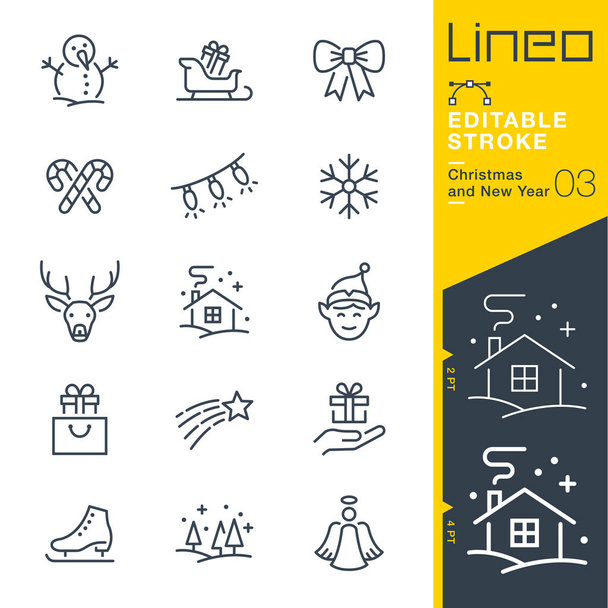 Lineo szerkeszthető Stroke - karácsonyi és újévi vonal ikonok - Vektor, kép