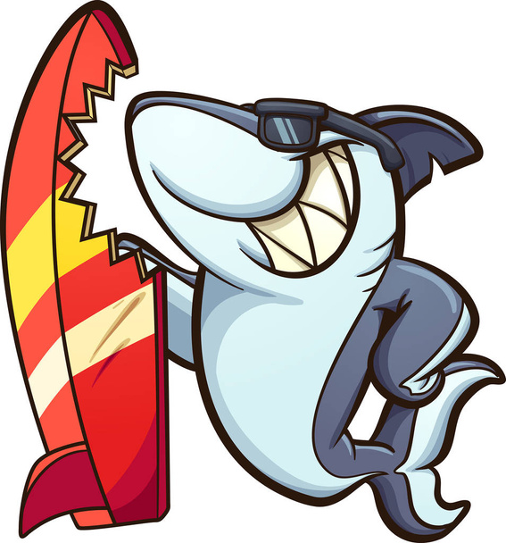 Surfboard shark with sunglasses - Vector, Image
