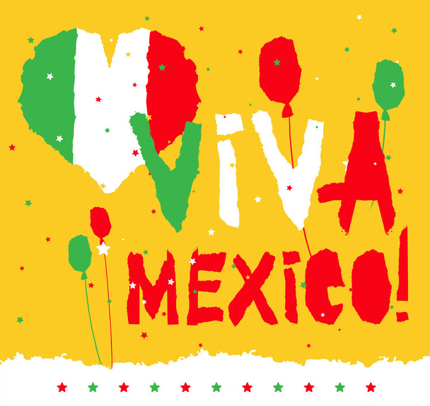 Flat fiestas patrias design card with text Viva Mexico in national state flag colors Vintage grunge torn paper style. - Vector, Image
