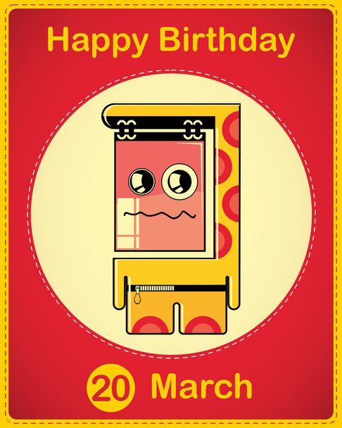 Happy birthday card with cute cartoon monster, vector - Vector, Image