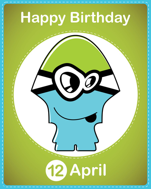 Happy birthday card with cute cartoon monster, vector - Vektor, obrázek