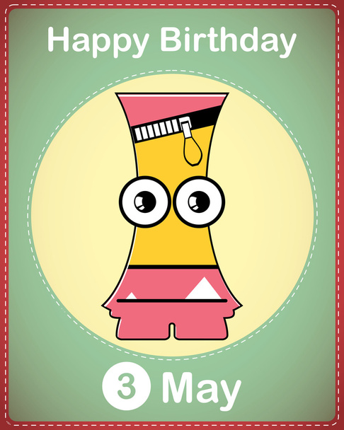 Happy birthday card with cute cartoon monster, vector - Вектор,изображение