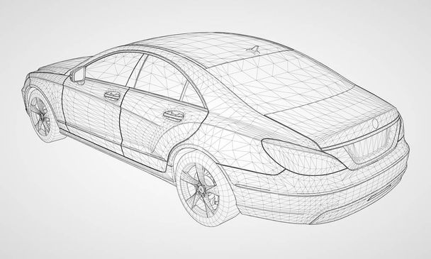 Το μοντέλο σπορ ένα premium sedan. Εικονογράφηση φορέα με τη μορφή της ένα μαύρο πολυγωνικό τριγωνικό πλέγμα σε γκρι φόντο. - Διάνυσμα, εικόνα