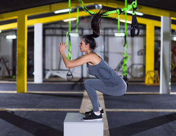 woman working out  jumping on fit box - Foto, Imagen