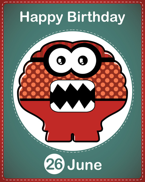 Happy birthday card with cute cartoon monster, vector - Vektor, obrázek