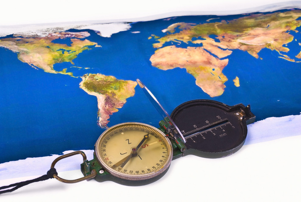 kompas i mapa świata - Zdjęcie, obraz
