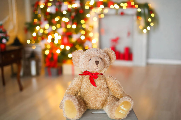 teddy bear in studio with christmas decor  - Фото, зображення