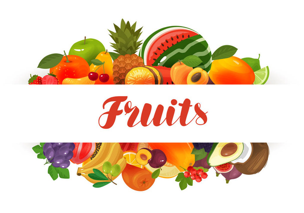 Fruits, banner. Natural food, greengrocery concept. Vector illustration - Vettoriali, immagini