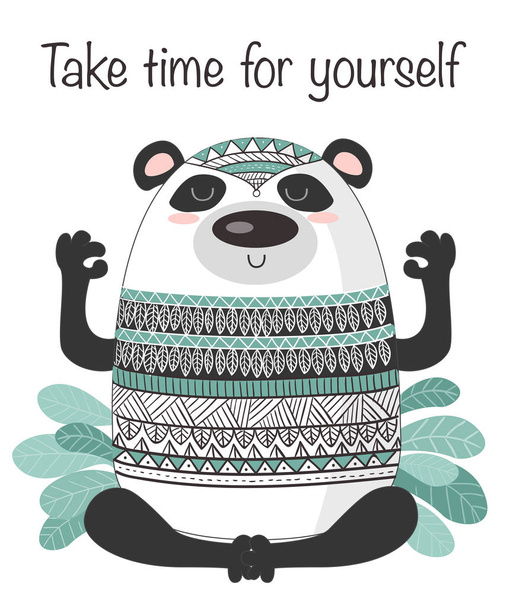 Vector cartoon sketch meditative panda illustration with motivat - Διάνυσμα, εικόνα
