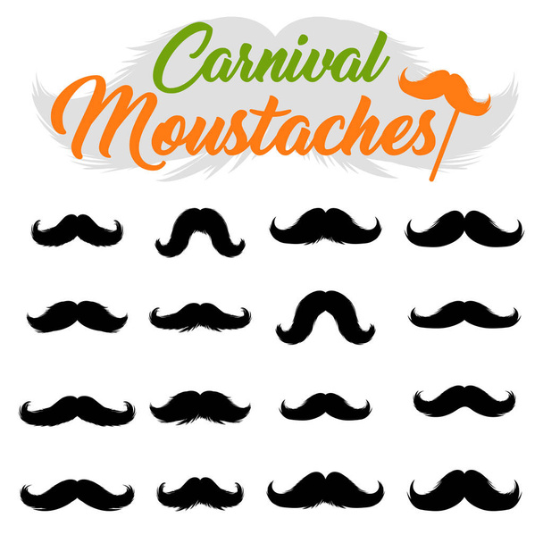 Moustaches Stickers Clipart Set isolated on white background - Vector, Image
