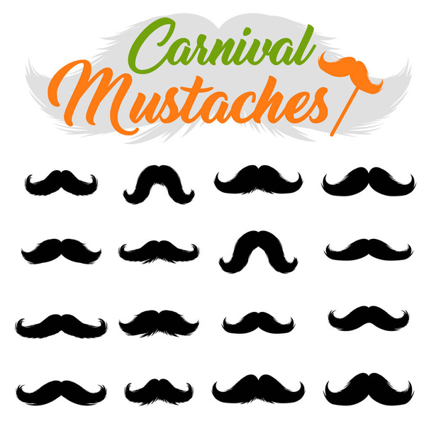 Moustaches Stickers Clipart Set isolated on white background - Vector, Image