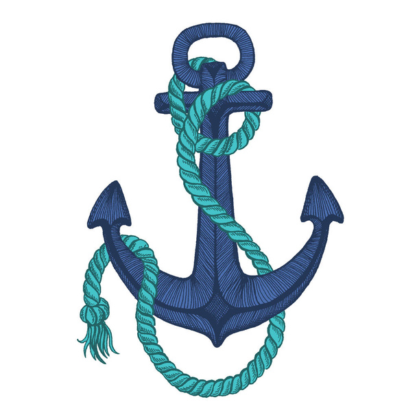 Vector anchor. Sea, ocean, sailor sign. Hand drawn vintage illustration for t-shirt, logo, badge, emblem. - Vector, Image