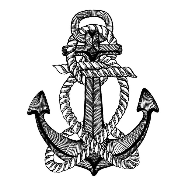 Ancla vectorial. Mar, océano, señal de marinero. Ilustración vintage dibujada a mano para camiseta, logotipo, insignia, emblema
. - Vector, imagen