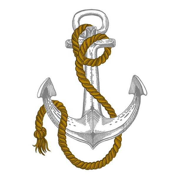 Векторний якор. Море, океан, знак моряка. Рука намальована старовинна ілюстрація для футболки, логотипу, значка, емблеми
. - Вектор, зображення