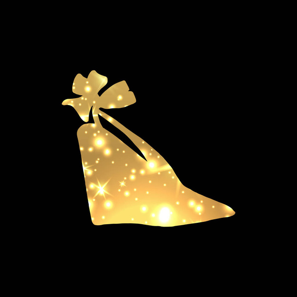 Ouro brilhante sapatos femininos com saltos altos e estrelas pisca no fundo preto
. - Vetor, Imagem