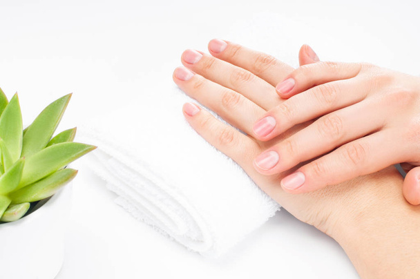 Beautiful woman  hands. Spa and manicure. Soft skin, the concept of nail care. - Fotó, kép