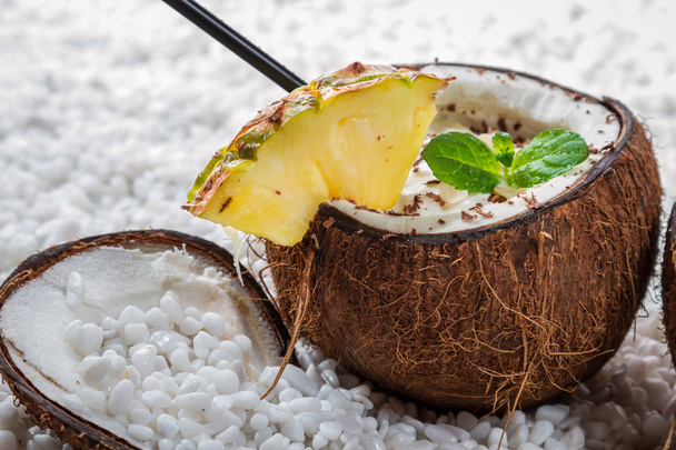 Closeup of pinacolada drink with chocolate and pineapple - Fotó, kép
