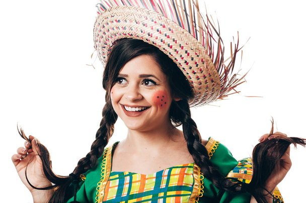 Brazilian woman wearing typical clothes for the Festa Junina - Foto, imagen