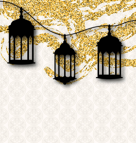 Tarjeta de felicitación Ramadán Kareem Caligrafía con Linternas Tradicionales
 - Vector, imagen