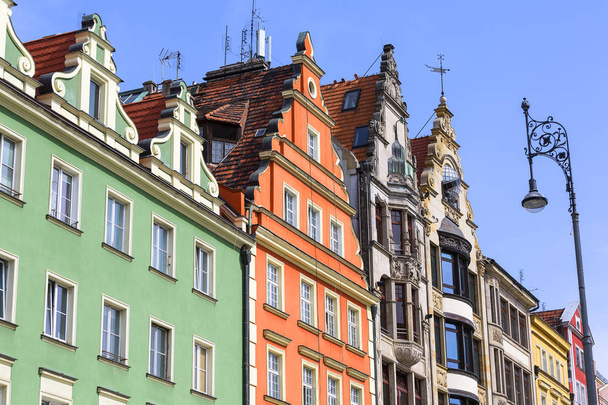 Головної площі ринок, барвисті прибуткові будинки, Нижня Сілезія, Вроцлав, Польща - Фото, зображення